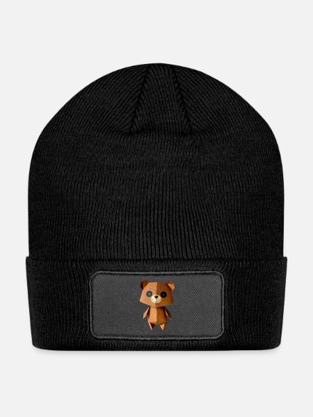 Geometric Paper Bear Character - Patch Beanie - black