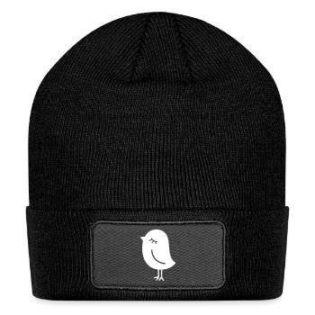 Cute Sparrow Chick – Tweeting Birdie - Patch Beanie - black - Front