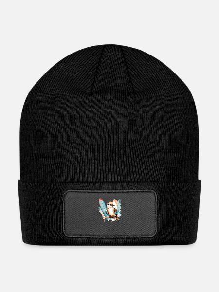 Surfing Bird Kookaburra Watercolor - Patch Beanie - black