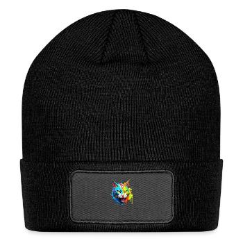 Colorful cat face with paint splashes - Patch Beanie - black - Front