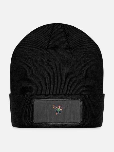 "Rooster Kick: Feathered Fury Design" - Patch Beanie - black