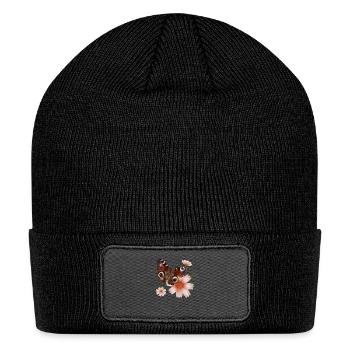 Butterfly peacock butterfly with pink flowers - Patch Beanie - black - Front