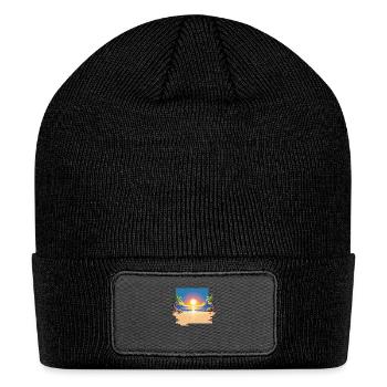 A pixel art of beach and sun - Patch Beanie - black - Front