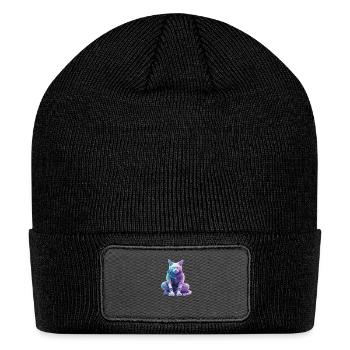 Futuristic Cyberpunk Cat - Patch Beanie - black - Front
