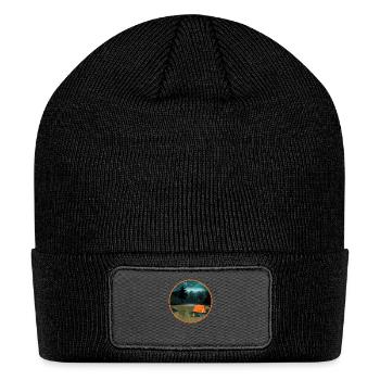 Night camping in the forest with a campfire - Patch Beanie - black - Front