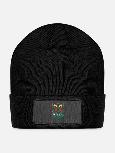 reindeer Merry Christmas t-shirt - Patch Beanie - black