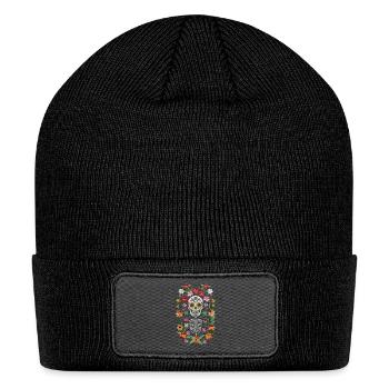 Skull embroidery with flowers Mexican culture - Patch Beanie - black - Front