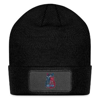 red white and meow Meow Kitty Funny Cats - Patch Beanie - black - Front
