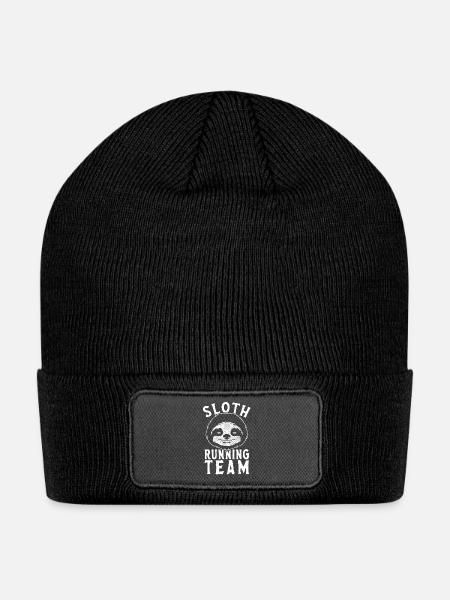 Sloth Running Team Lazy Person Sloth - Patch Beanie - black