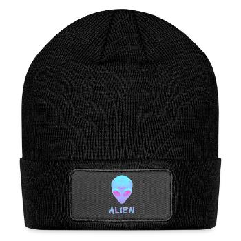 Neon Alien Head Art Cosmic Space Vibes Tee - Patch Beanie - black - Front
