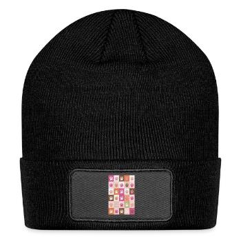 Pastel Paw Grid Quilt - Patch Beanie - black - Front