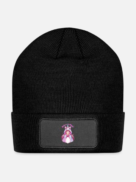 Anime Girl in Unicorn Suit - Patch Beanie - black