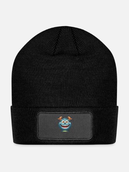 Cute Monster Face – Friendly Blue Monster - Patch Beanie - black