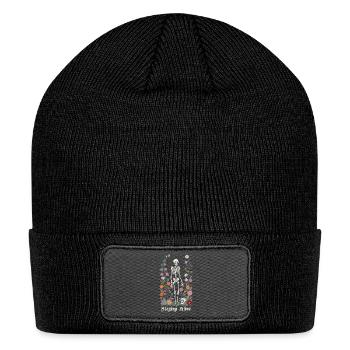 Skull embroidery with flowers - Mexican culture - Patch Beanie - black - Front