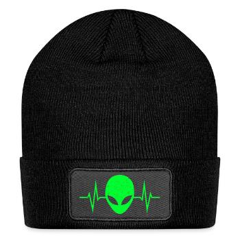 Alien Head Heartbeat Pulse ECG - Patch Beanie - black - Front