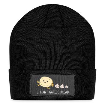 Cute Foodie Bread Lover Garlic Bread - Patch Beanie - black - Front
