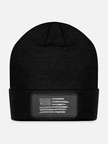Vintage Distressed American Flag Design - Patch Beanie - black