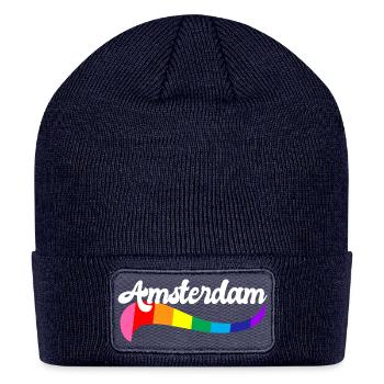 Amsterdam pride LGBTQ gay parade rainbow logo p - Patch Beanie - navy - Front