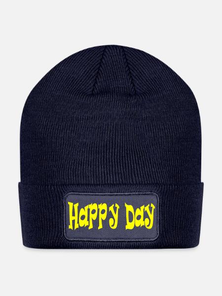 Happy Day Positive Vibes Typography Tee - Patch Beanie - navy
