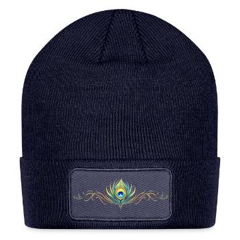 Peacock Feather Ornament Boho Symmetrical - Patch Beanie - navy - Front