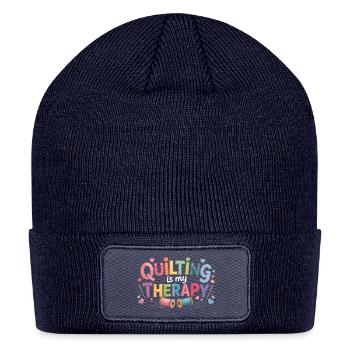 Quilting Is My Therapy Colorful Sewing Fabric Art - Patch Beanie - navy - Front