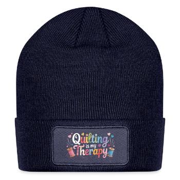 Quilting Is My Therapy Colorful Sewing Fabric Art - Patch Beanie - navy - Front