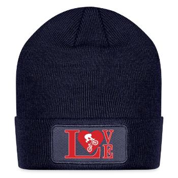 BMX Biker Love Heart - Patch Beanie - navy - Front