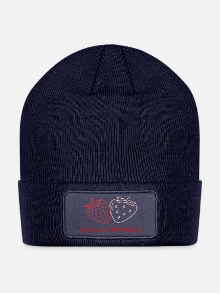 Cute Strawberry Aesthetic Design - This berry - Patch Beanie - navy