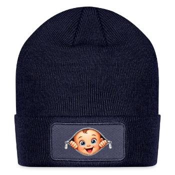 Expecting Mother Peeking Baby Zipper Pregnancy - Patch Beanie - navy - Front