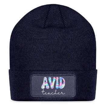 Avid Teacher Groovy Back to School Cute Teachers W - Patch Beanie - navy - Front