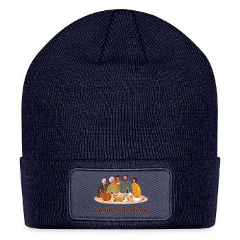 Thanksgiving Family Feast Illustration - Patch Beanie - navy - Front