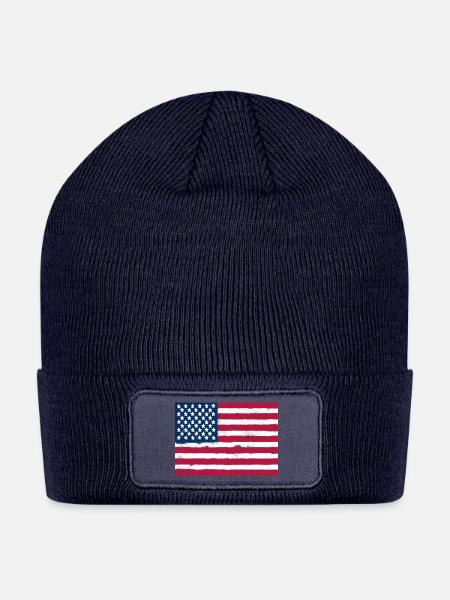 Distressed U.S. Flag Grunge Americana - Patch Beanie - navy