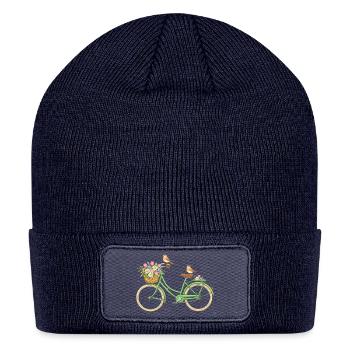 Vintage Bicycle with Flower Illustration - Spring  - Patch Beanie - navy - Front