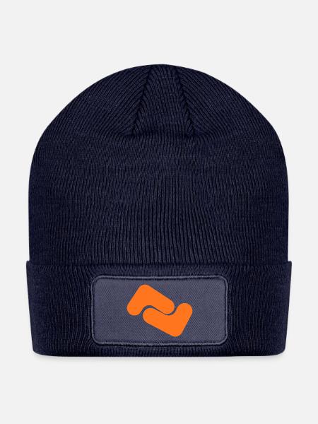 Orange Abstract Curves Pattern - Patch Beanie - navy