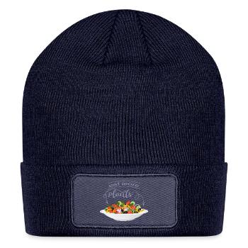 Eat more plants lettering vegetarian meal slogan - Patch Beanie - navy - Front