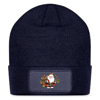 Festive Quilted Santa Cartoon Design - Patch Beanie - navy - Front