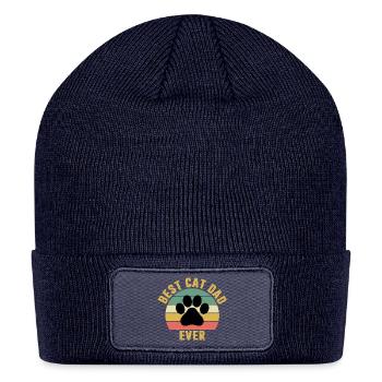 Best Cat Dad Ever Retro Shirt Funny Cat Lover Gift - Patch Beanie - navy - Front