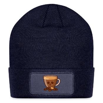 Coffee Cup With Coffee Beans Cat Face - Patch Beanie - navy - Front