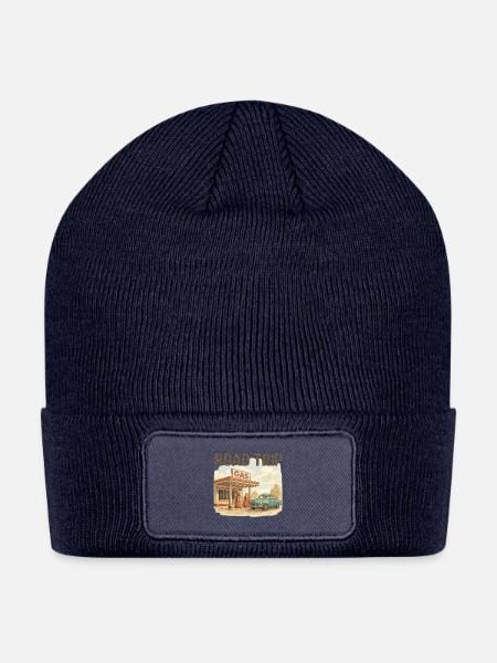 Vintage Gas Station Road Trip Design - Patch Beanie - navy
