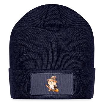 Cute Witch Hamster Riding a Broom – Cozy Halloween - Patch Beanie - navy - Front