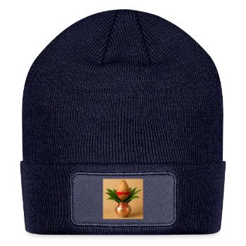 Coconut with Green Leaves and Red Blindfold - Patch Beanie - navy - Front