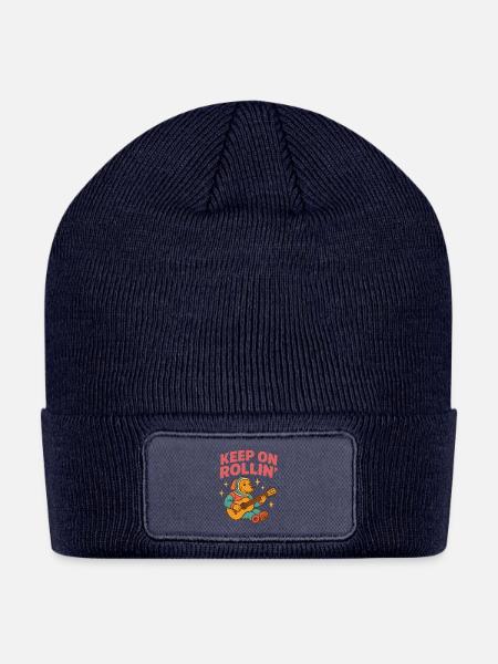 Keep On Rollin Astronaut Dog Guitar - Patch Beanie - navy