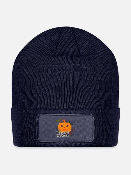 Too Cute to Spook Pumpkin halloween - Patch Beanie - navy