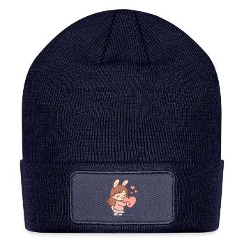 Cute Bunny Girl with Heart – Kawaii Soft Aesthetic - Patch Beanie - navy - Front