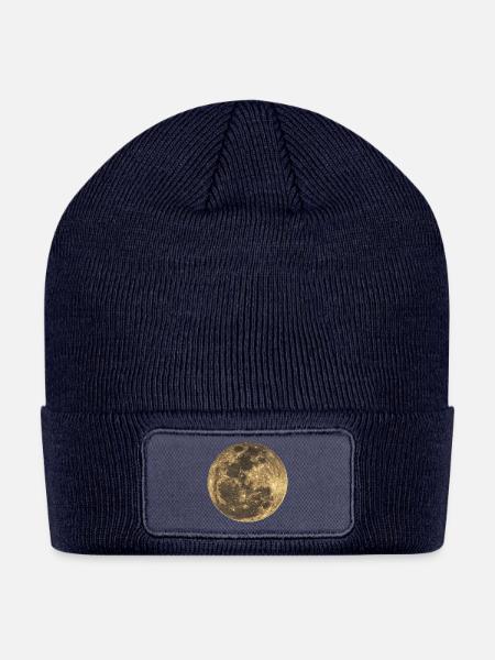 Golden Moon Texture Print - Patch Beanie - navy
