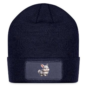 Fluffy White Bunny with Blush and Big Adorable Eye - Patch Beanie - navy - Front