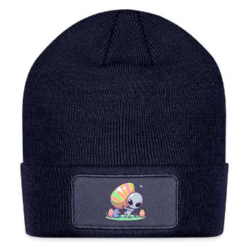 Alien with huge easter egg - Patch Beanie - navy - Front