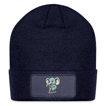 blue cartoon elephant on an ergometer - Patch Beanie - navy - Front