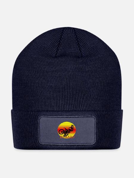 Braap Retro Sunset Motocross Art - Patch Beanie - navy