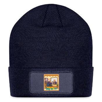 Funny Grandpa Confusing Mirror with TV Drawing - Patch Beanie - navy - Front